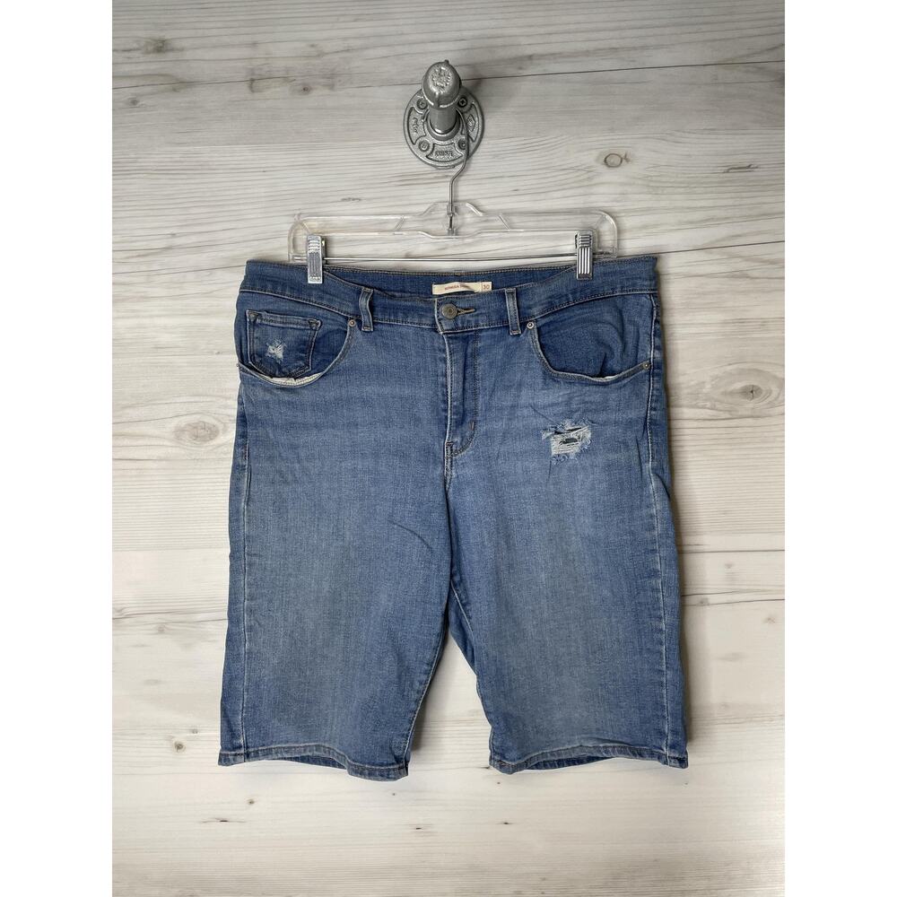 Levis Bermuda Shorts Womens 30 Blue Denim Distressed Stretchβ